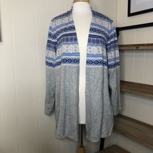 Talbots Gray Blue Fair Isle Cardigan Sweater 2X